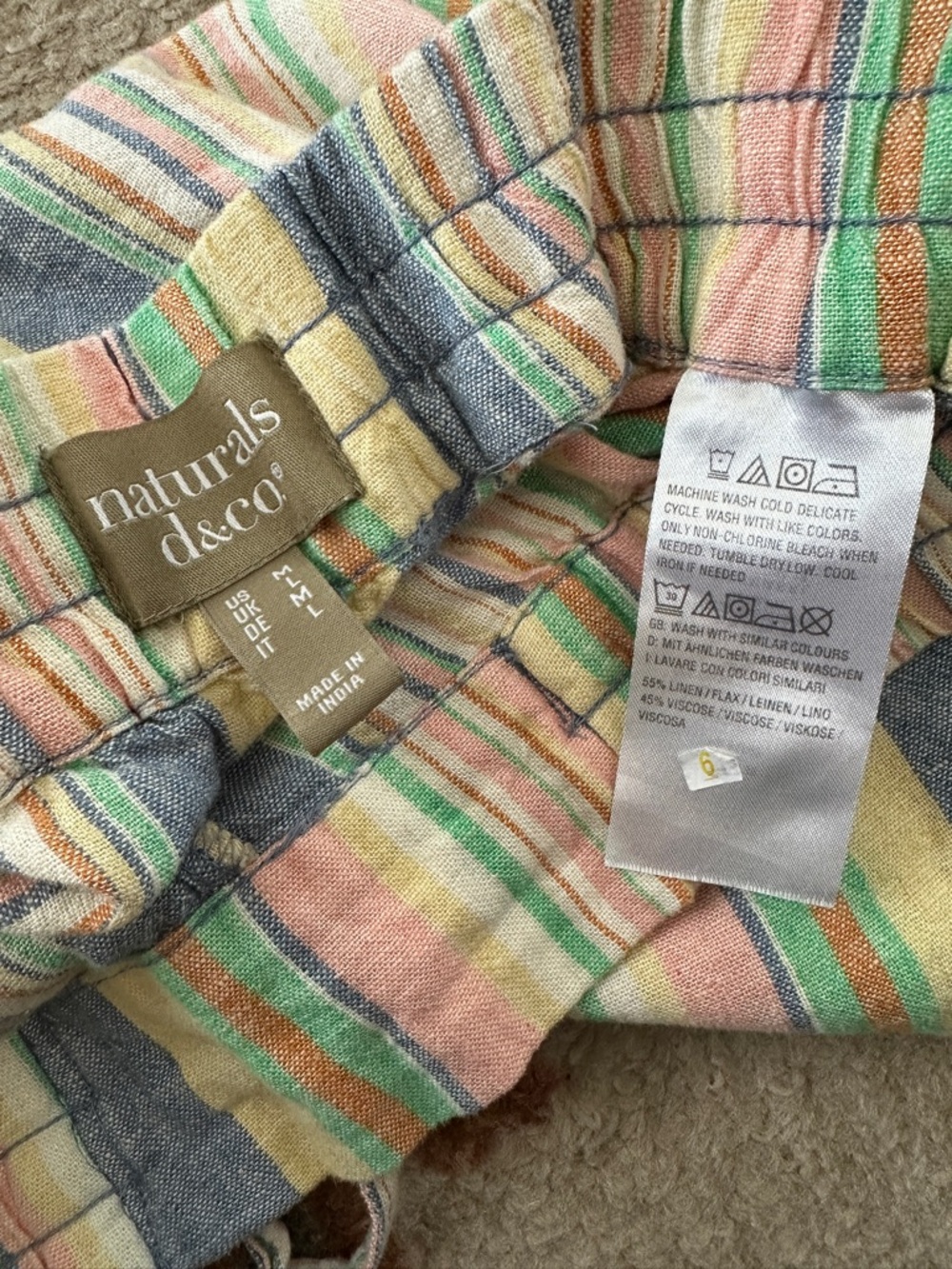 Naturals D&Co. Multi Color Striped Wide Leg Linen Blend Beach Pants Medium - Picture 8 of 8